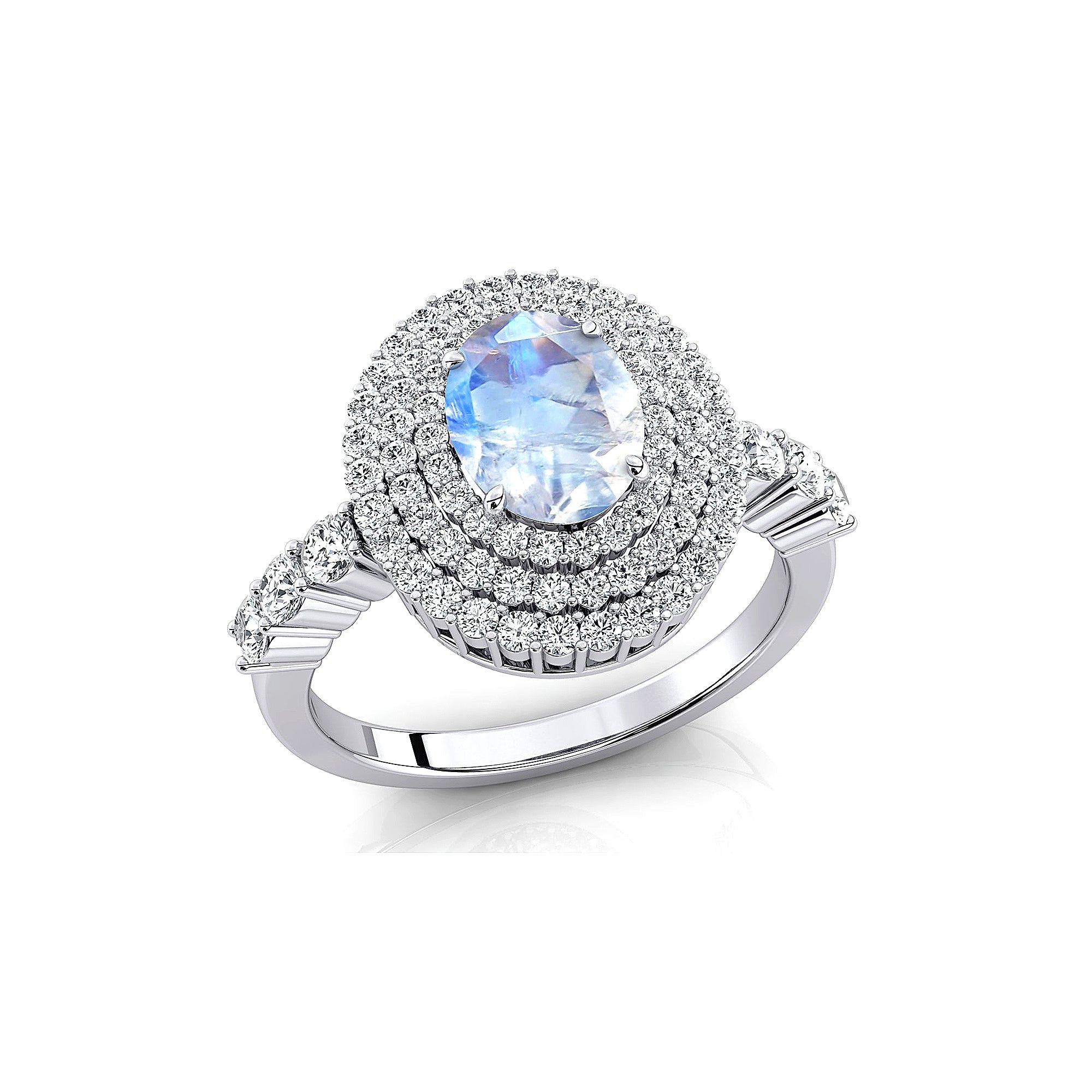 Triple Halo Diamond Oval Cut Moonstone Cocktail Ring - GeumJewels