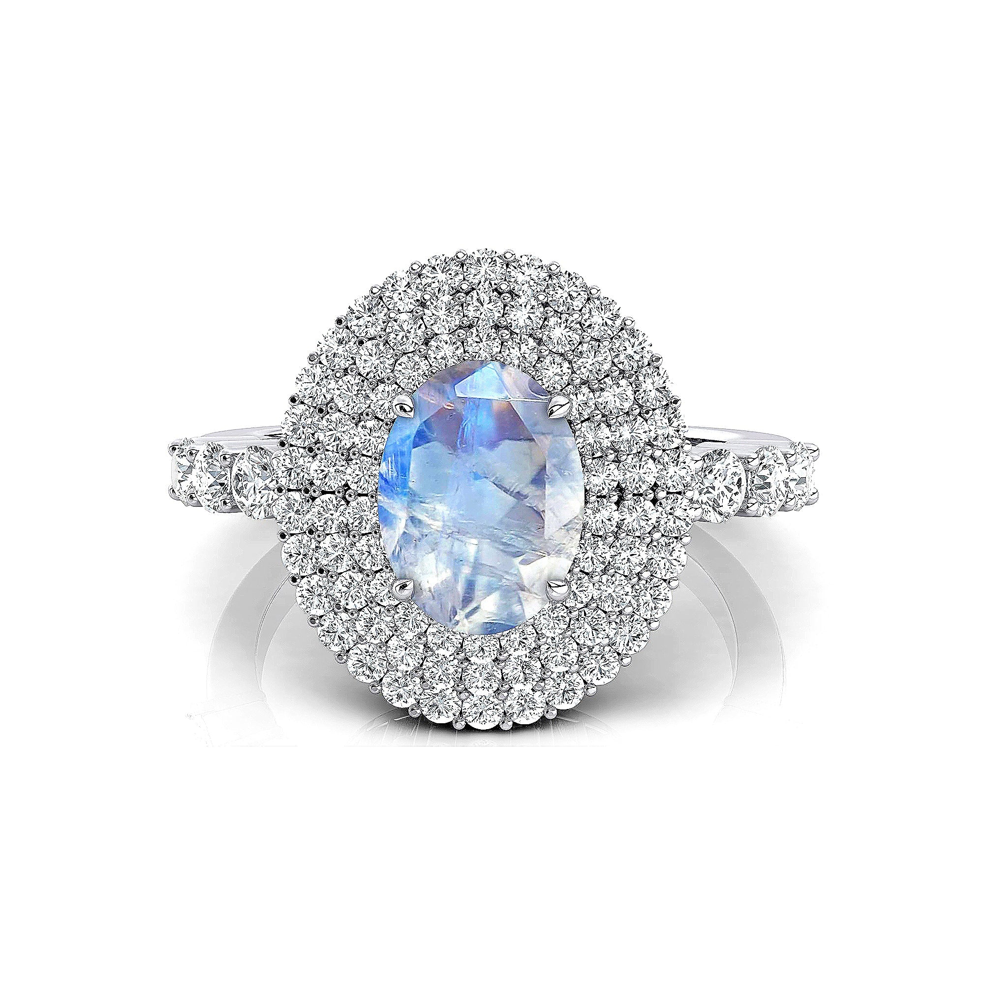 Triple Halo Diamond Oval Cut Moonstone Cocktail Ring - GeumJewels