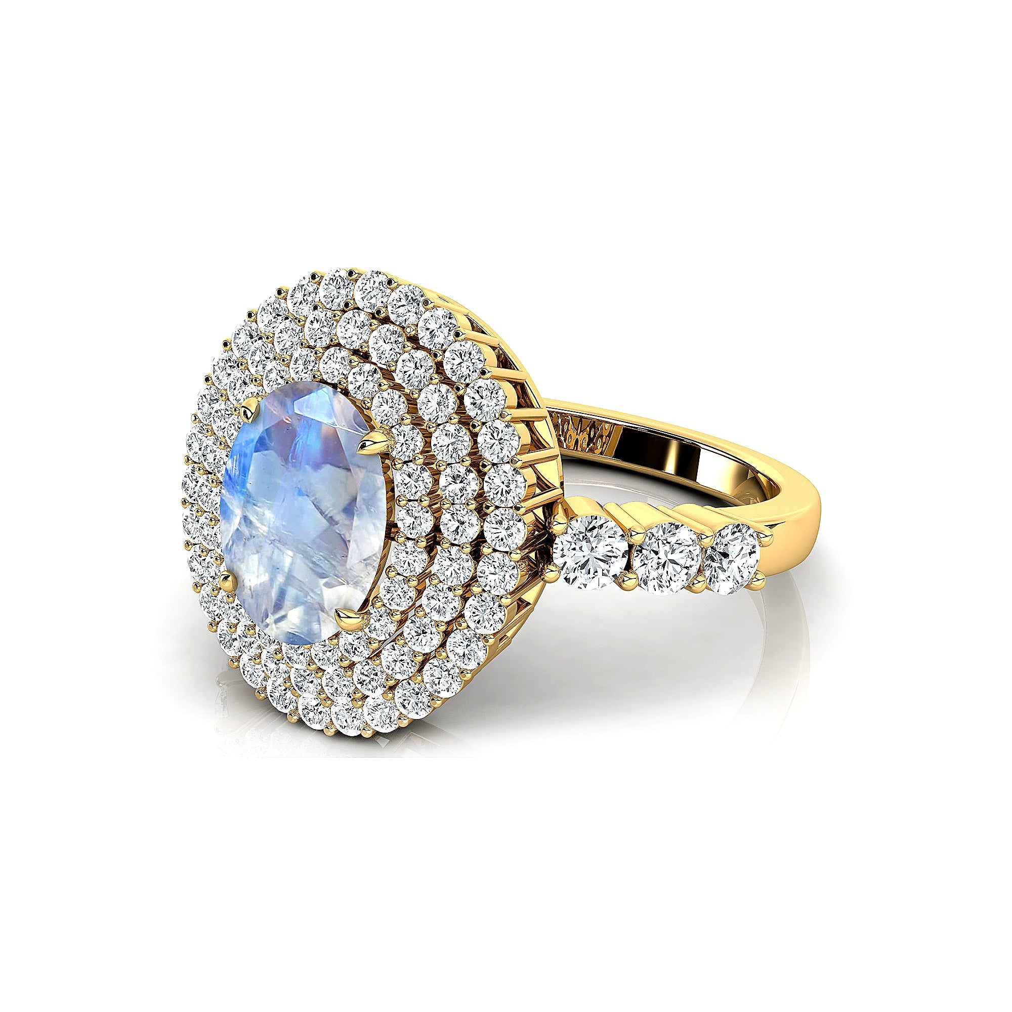Triple Halo Diamond Oval Cut Moonstone Cocktail Ring - GeumJewels