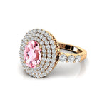 Triple Halo Diamond Oval Cut Morganite Cocktail Ring - GeumJewels