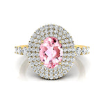 Triple Halo Diamond Oval Cut Morganite Cocktail Ring - GeumJewels