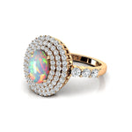 Triple Halo Diamond Oval Cut Opal Cocktail Ring - GeumJewels