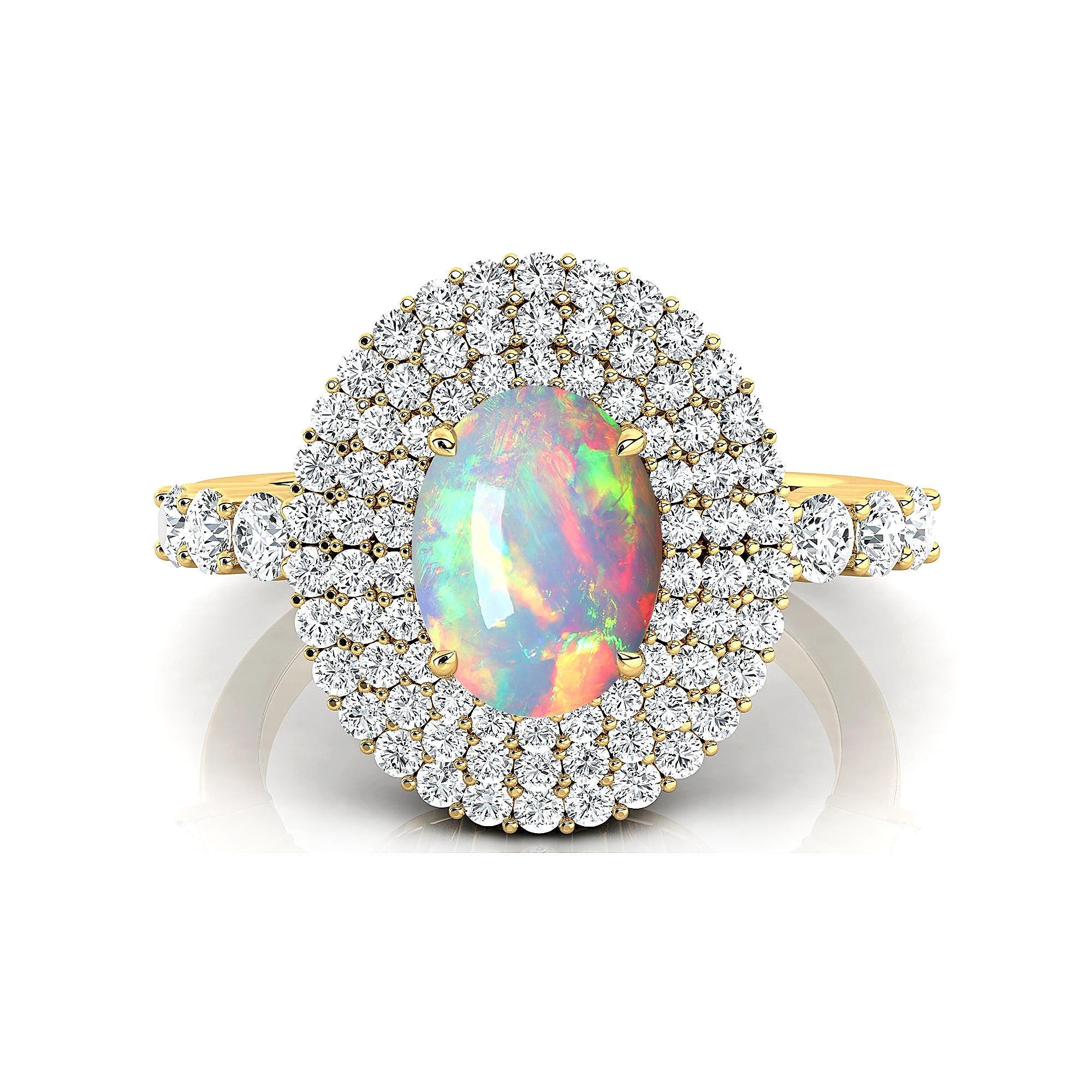 Triple Halo Diamond Oval Cut Opal Cocktail Ring - GeumJewels
