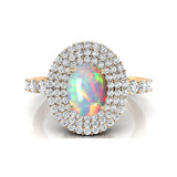 Triple Halo Diamond Oval Cut Opal Cocktail Ring - GeumJewels