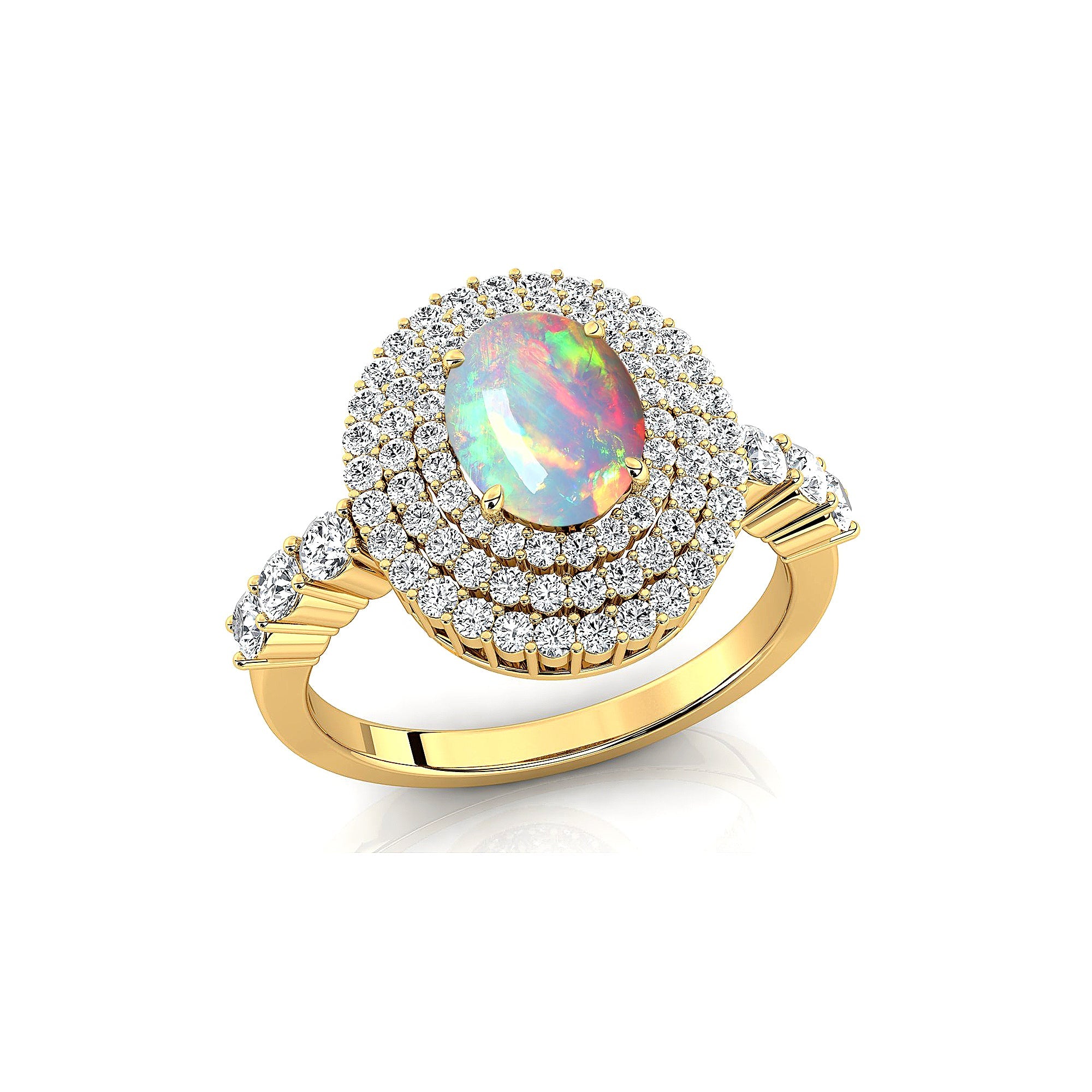Triple Halo Diamond Oval Cut Opal Cocktail Ring - GeumJewels