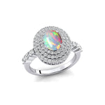 Triple Halo Diamond Oval Cut Opal Cocktail Ring - GeumJewels