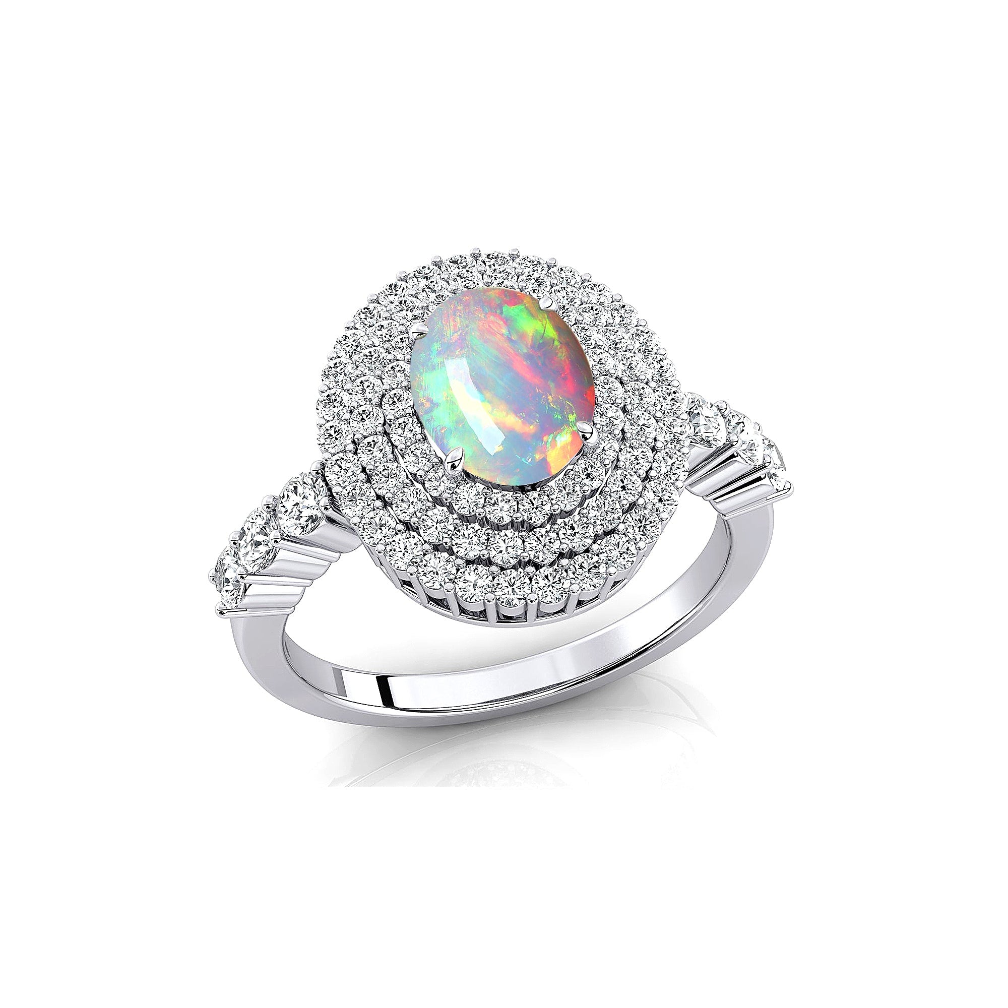 Triple Halo Diamond Oval Cut Opal Cocktail Ring - GeumJewels