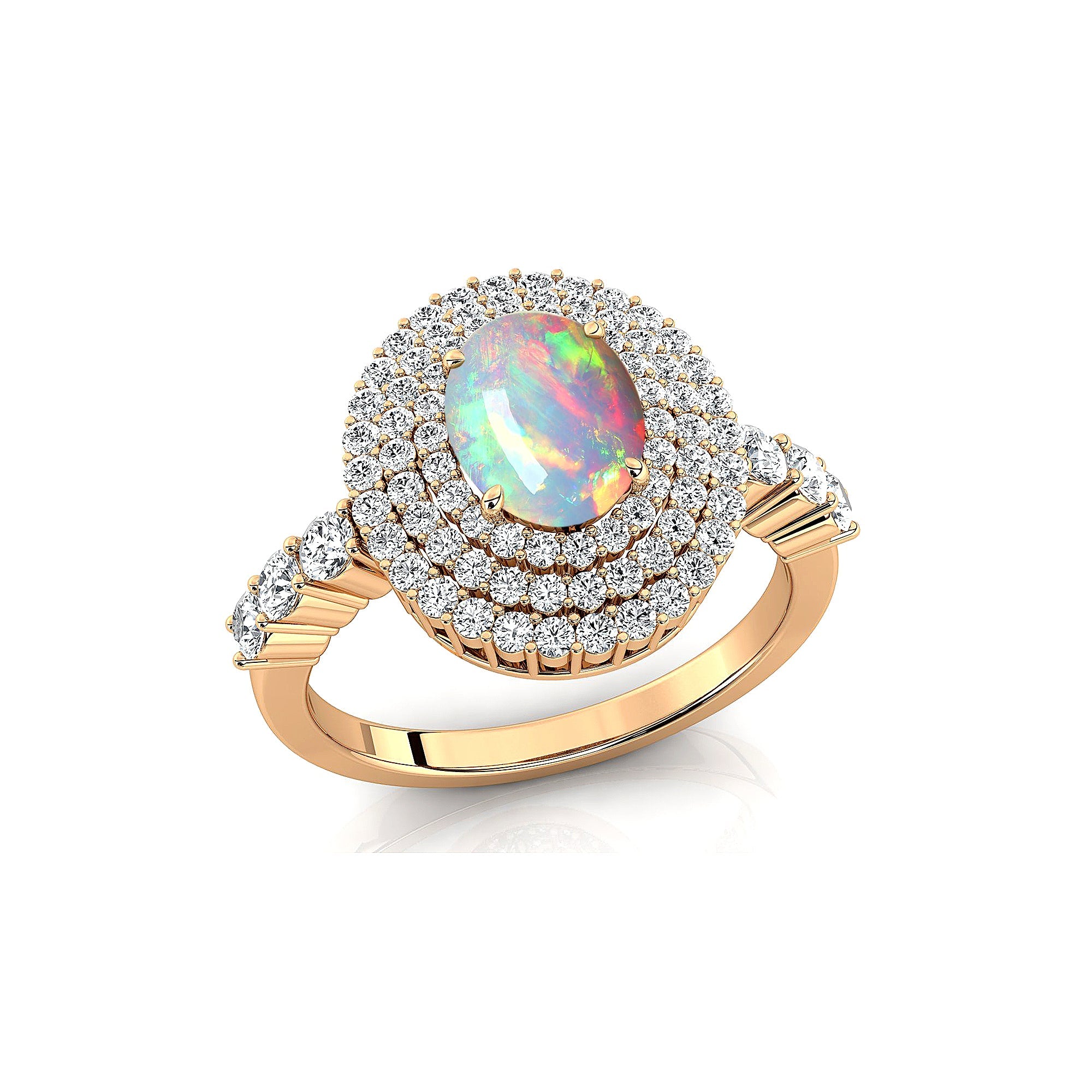 Triple Halo Diamond Oval Cut Opal Cocktail Ring - GeumJewels