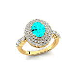 Triple Halo Diamond Oval Cut Paraiba Tourmaline Cocktail Ring - GeumJewels