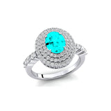 Triple Halo Diamond Oval Cut Paraiba Tourmaline Cocktail Ring - GeumJewels