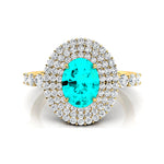 Triple Halo Diamond Oval Cut Paraiba Tourmaline Cocktail Ring - GeumJewels
