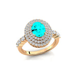 Triple Halo Diamond Oval Cut Paraiba Tourmaline Cocktail Ring - GeumJewels