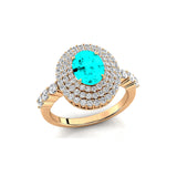 Triple Halo Diamond Oval Cut Paraiba Tourmaline Cocktail Ring - GeumJewels