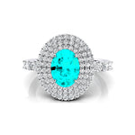 Triple Halo Diamond Oval Cut Paraiba Tourmaline Cocktail Ring - GeumJewels