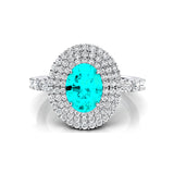Triple Halo Diamond Oval Cut Paraiba Tourmaline Cocktail Ring - GeumJewels