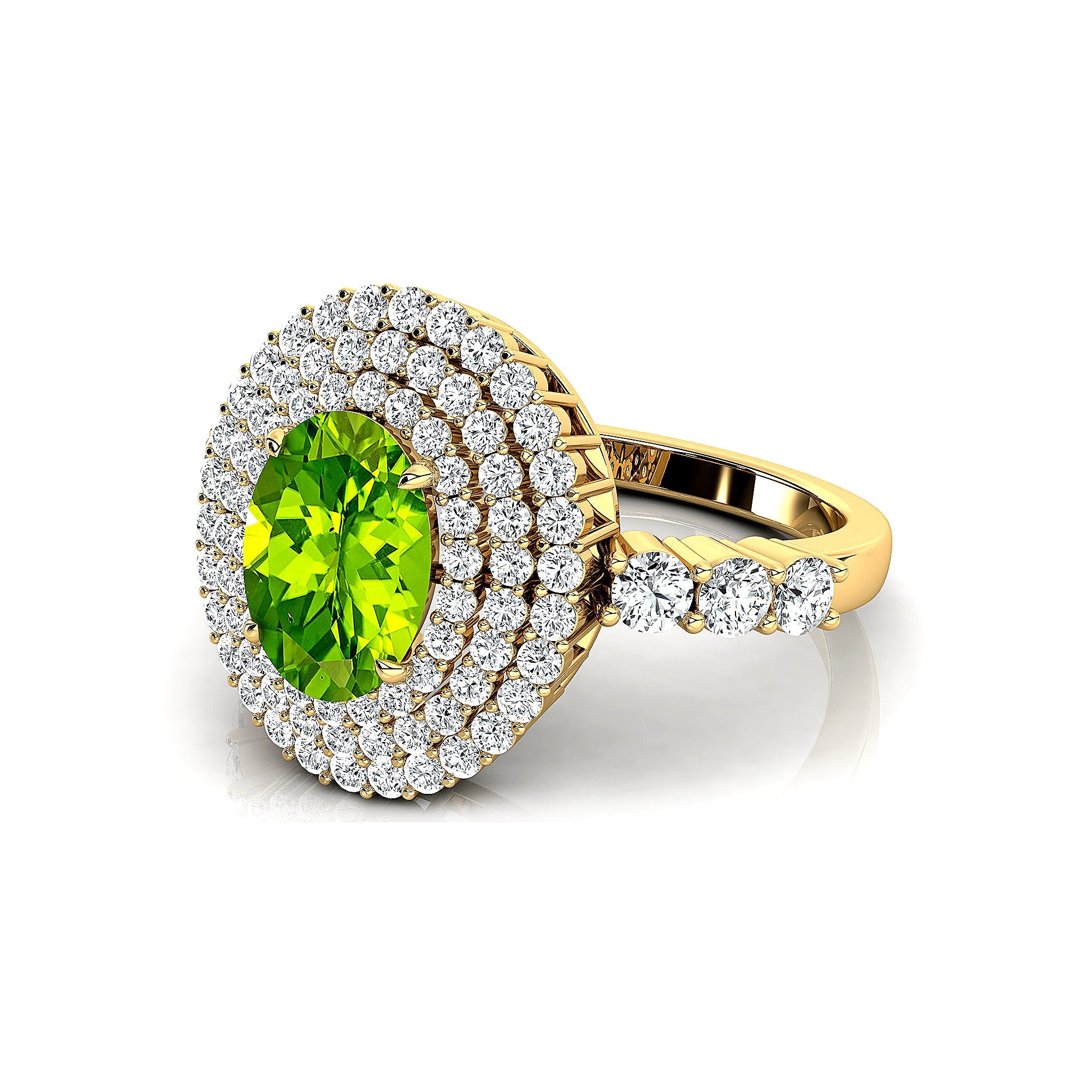 Triple Halo Diamond Oval Cut Peridot Cocktail Ring - GeumJewels