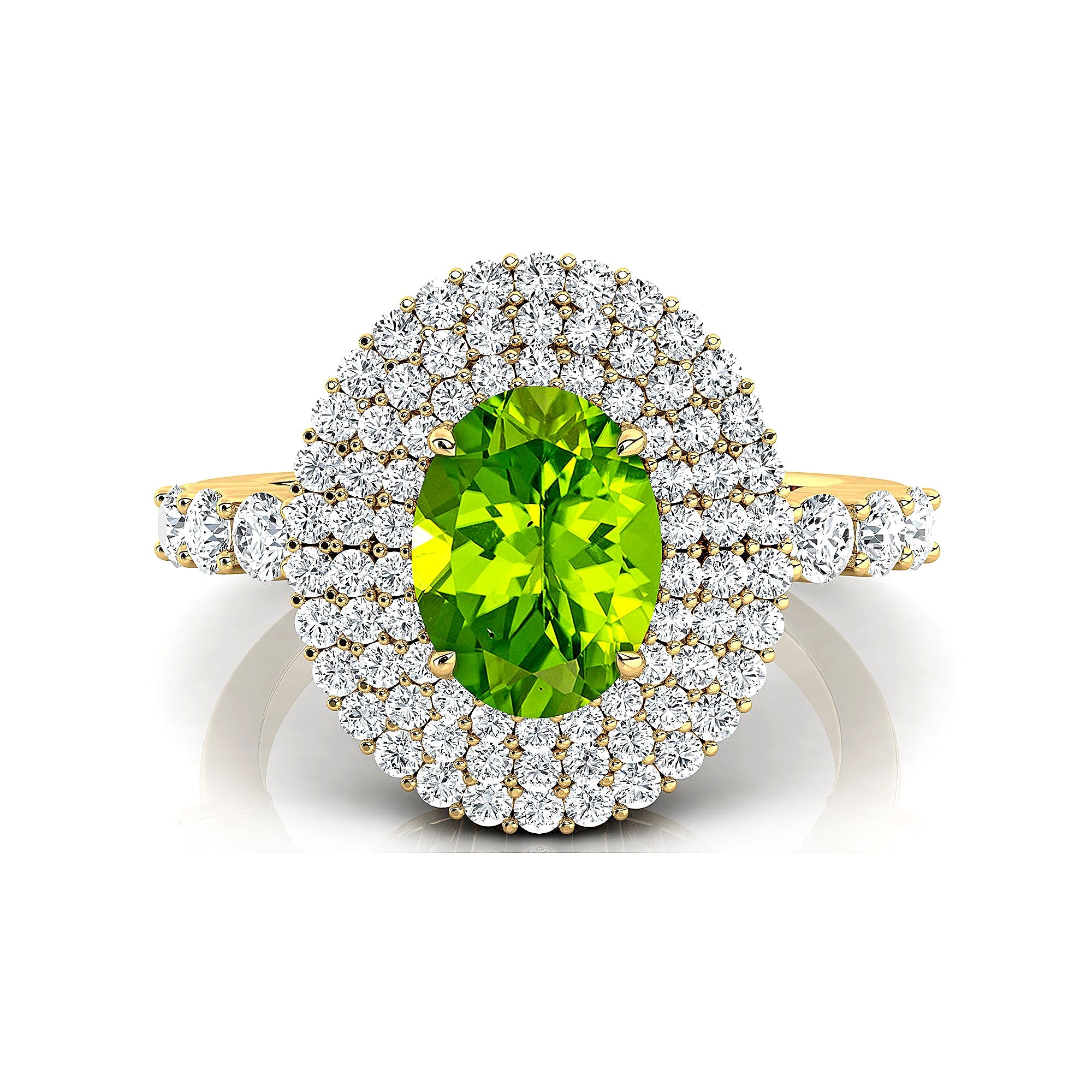 Triple Halo Diamond Oval Cut Peridot Cocktail Ring - GeumJewels