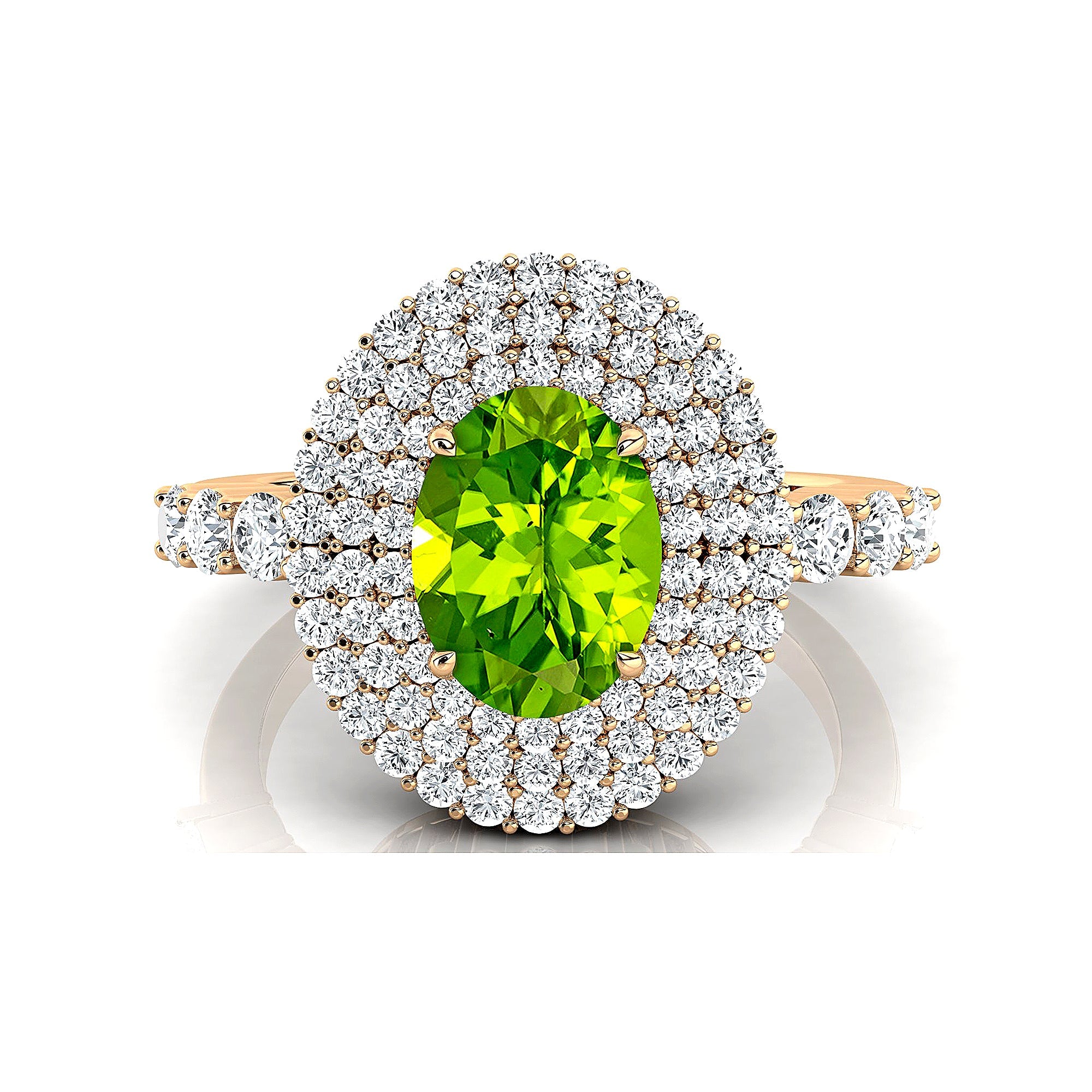 Triple Halo Diamond Oval Cut Peridot Cocktail Ring - GeumJewels