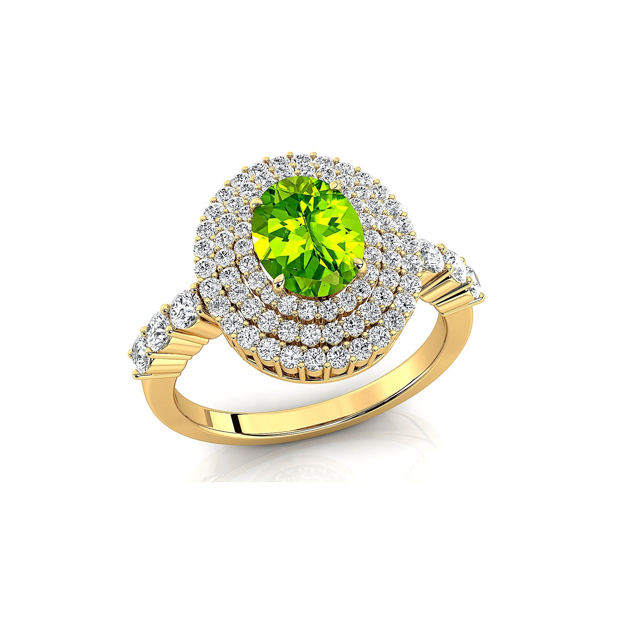 Triple Halo Diamond Oval Cut Peridot Cocktail Ring - GeumJewels