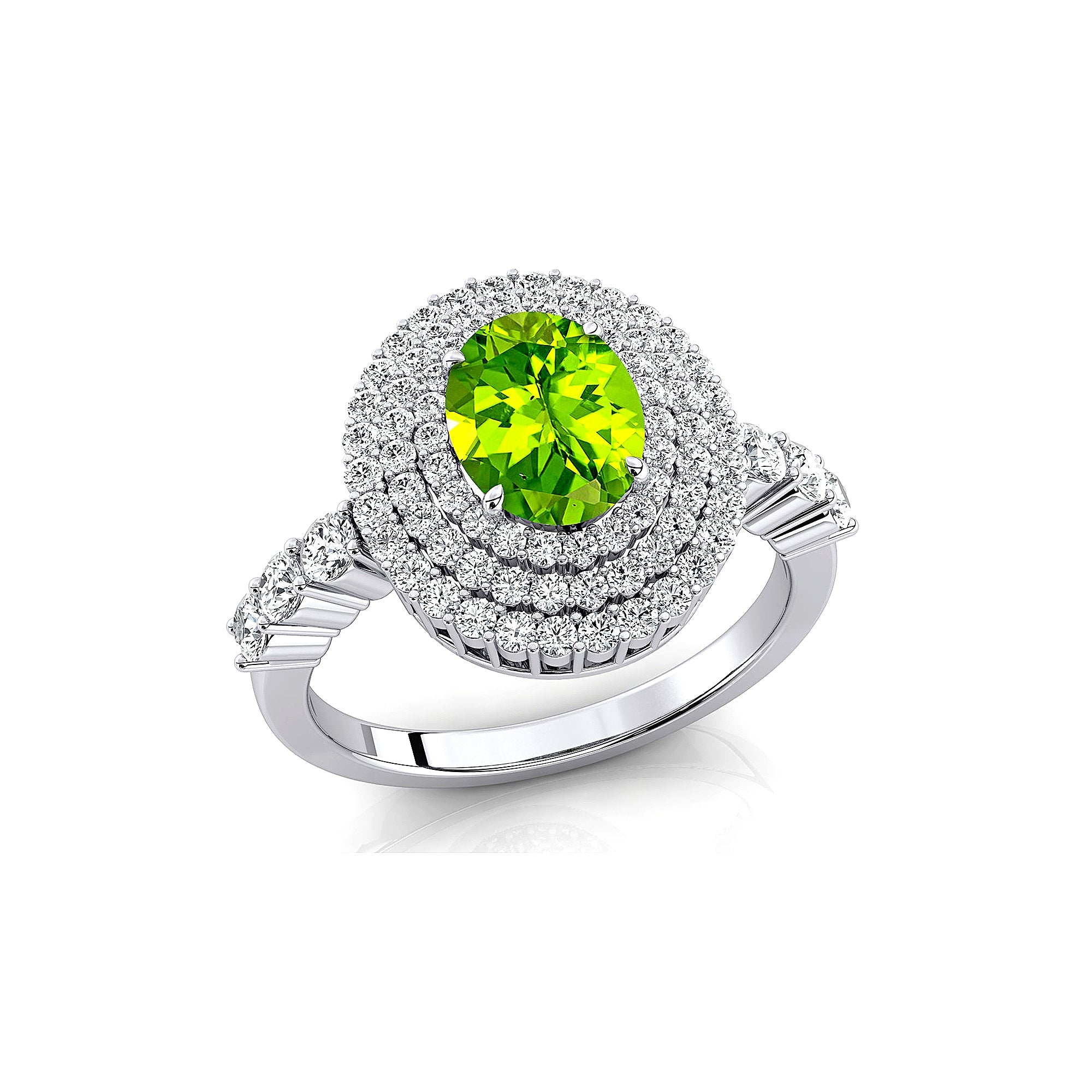Triple Halo Diamond Oval Cut Peridot Cocktail Ring - GeumJewels