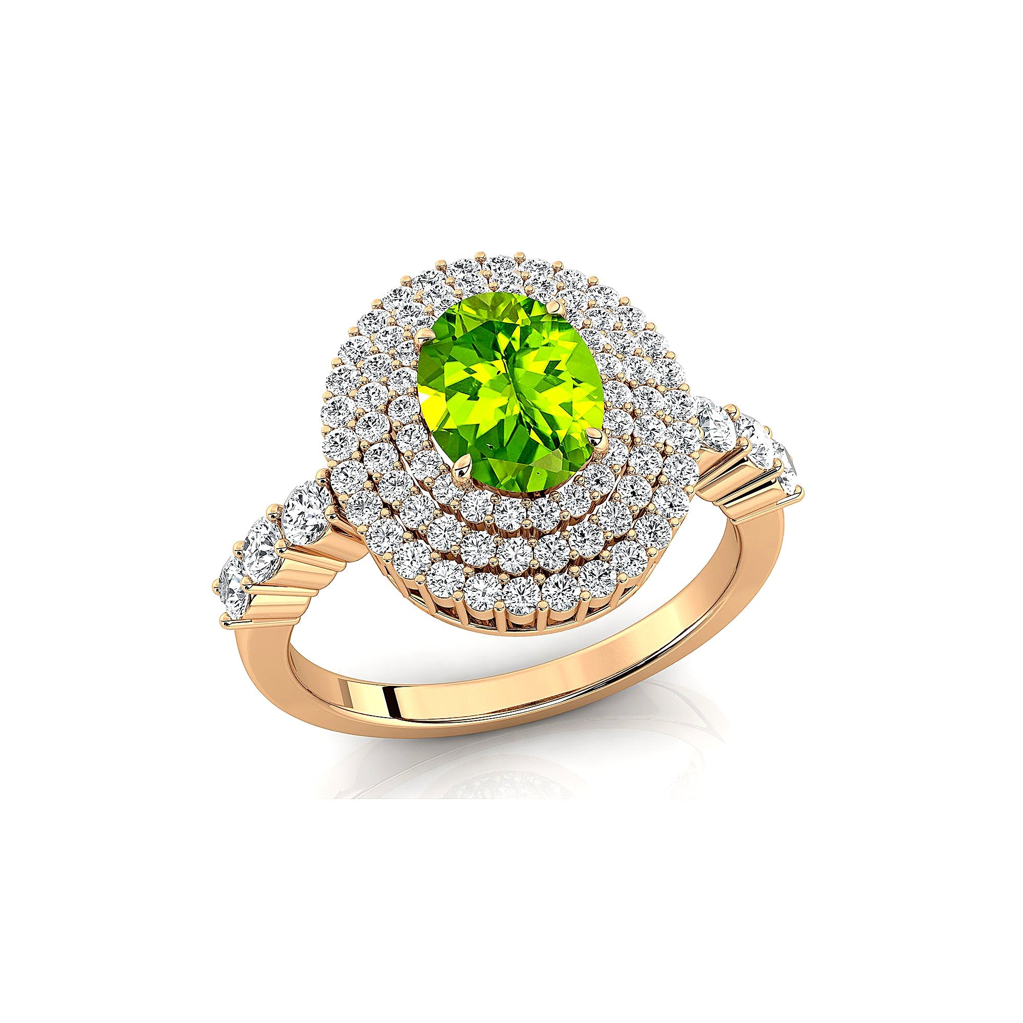 Triple Halo Diamond Oval Cut Peridot Cocktail Ring - GeumJewels