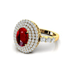 Triple Halo Diamond Oval Cut Ruby Cocktail Ring - GeumJewels