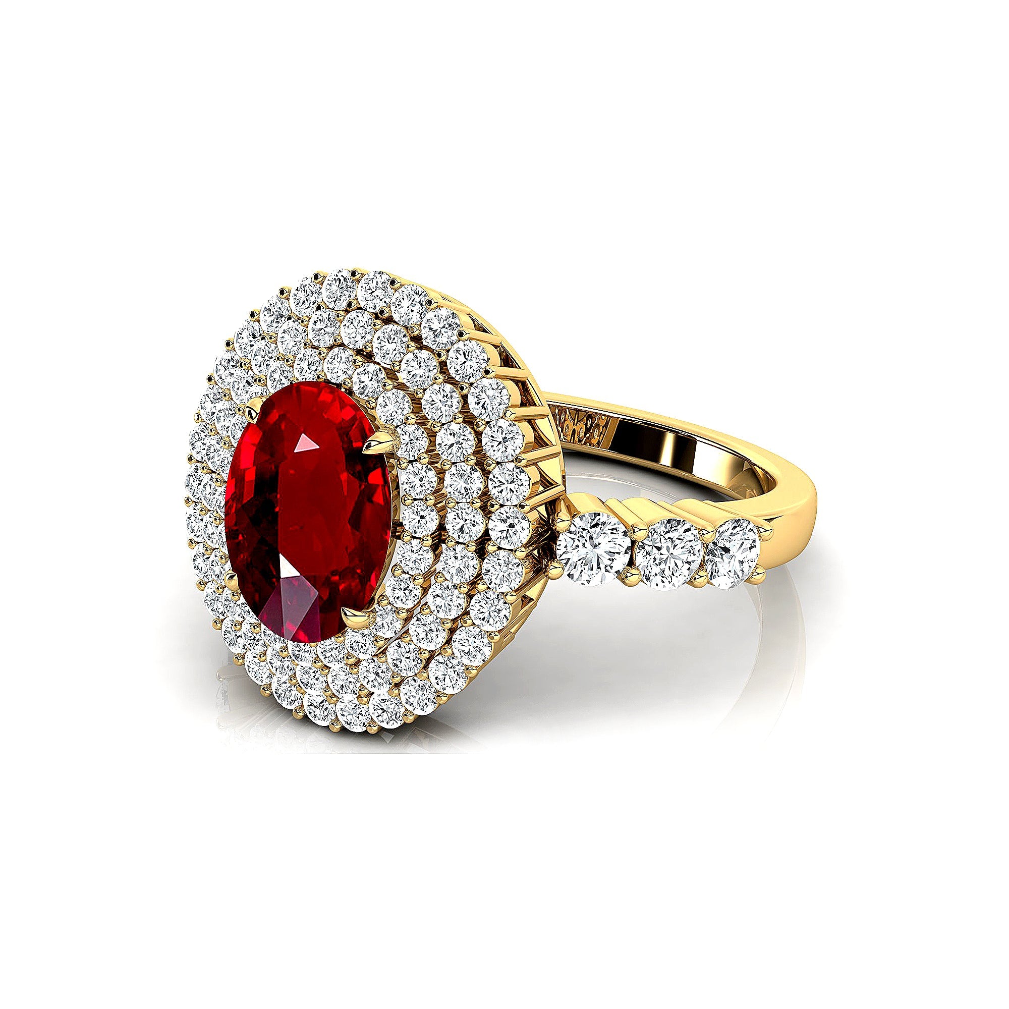 Triple Halo Diamond Oval Cut Ruby Cocktail Ring - GeumJewels