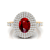 Triple Halo Diamond Oval Cut Ruby Cocktail Ring - GeumJewels