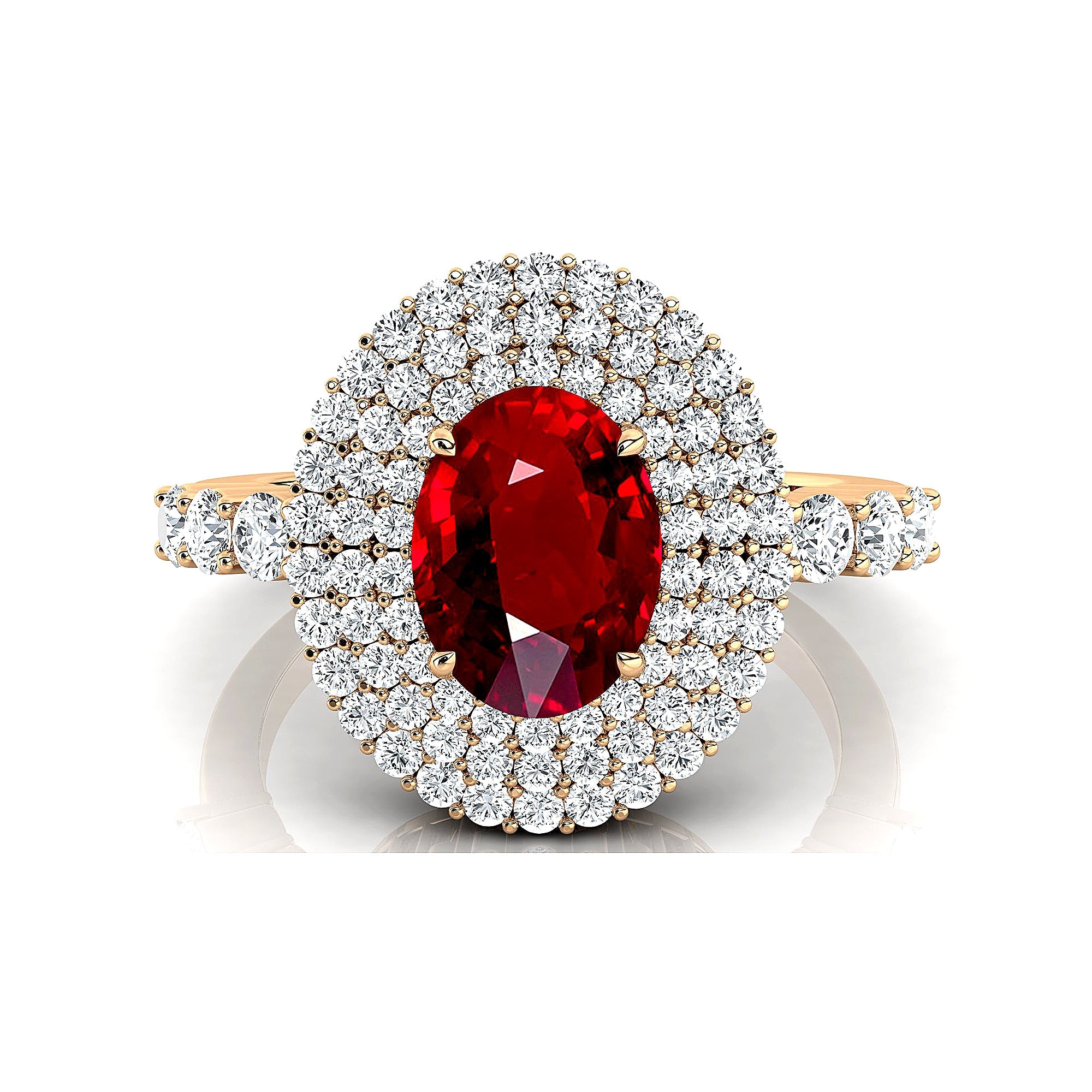 Triple Halo Diamond Oval Cut Ruby Cocktail Ring - GeumJewels