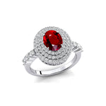 Triple Halo Diamond Oval Cut Ruby Cocktail Ring - GeumJewels