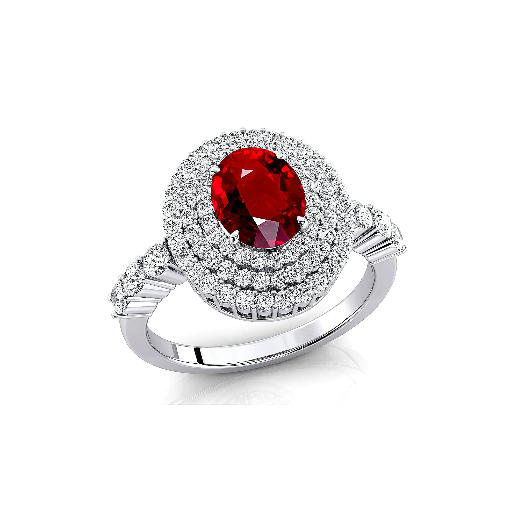 Triple Halo Diamond Oval Cut Ruby Cocktail Ring - GeumJewels
