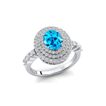 Triple Halo Diamond Oval Cut Swiss Blue Topaz Cocktail Ring - GeumJewels