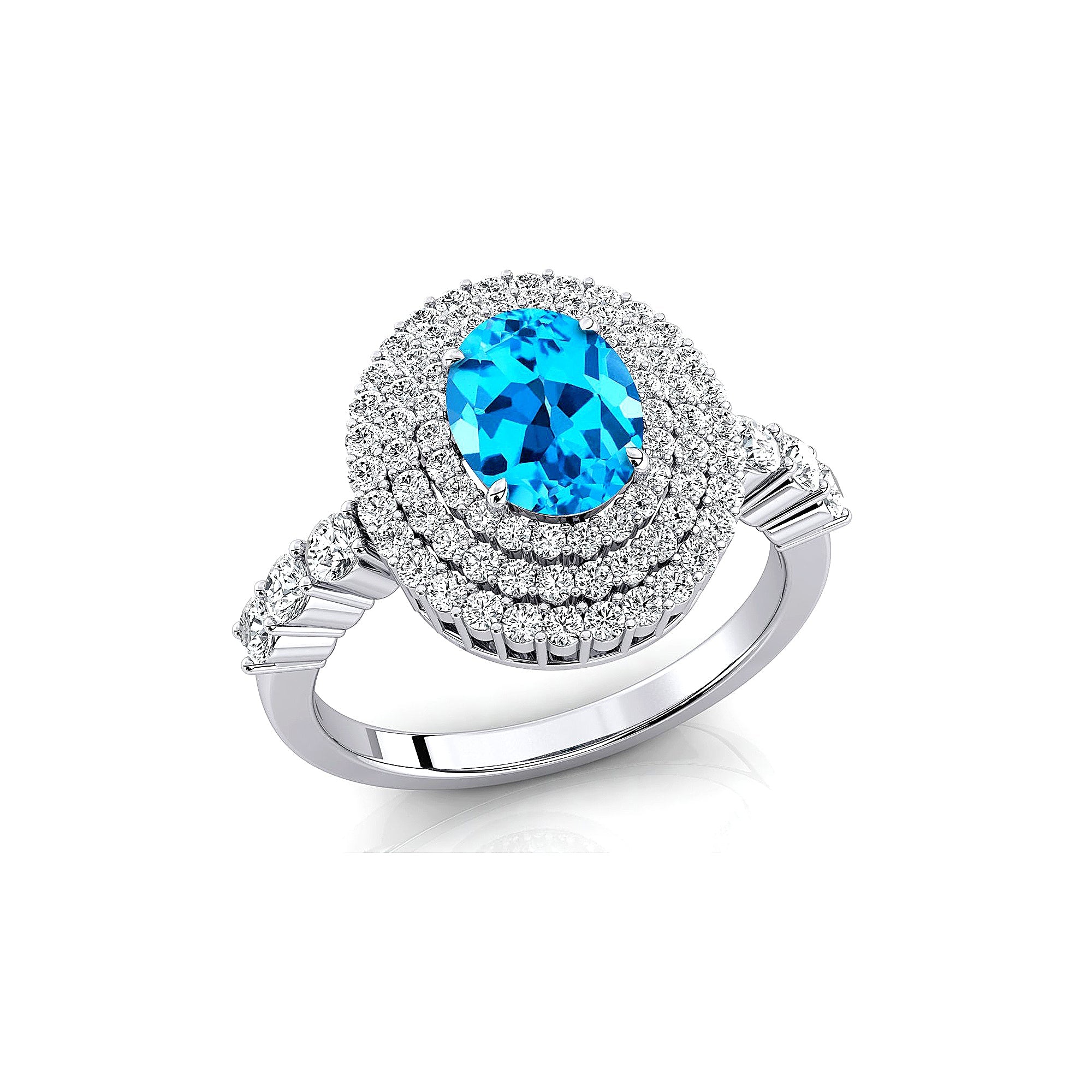 Triple Halo Diamond Oval Cut Swiss Blue Topaz Cocktail Ring - GeumJewels