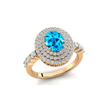 Triple Halo Diamond Oval Cut Swiss Blue Topaz Cocktail Ring - GeumJewels