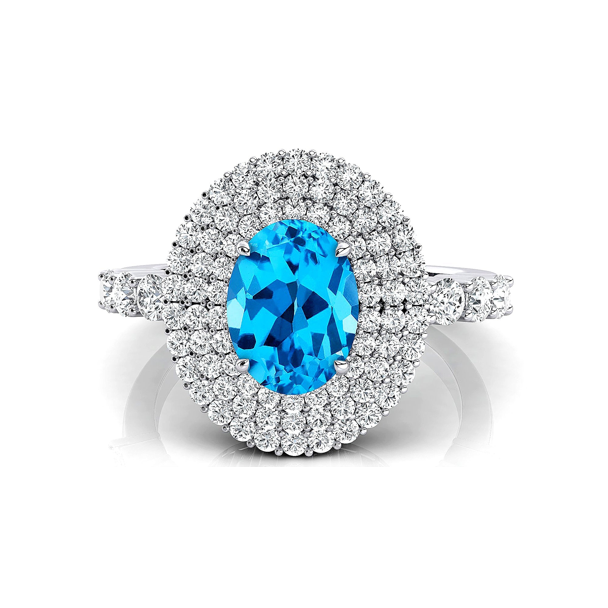 Triple Halo Diamond Oval Cut Swiss Blue Topaz Cocktail Ring - GeumJewels