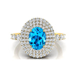 Triple Halo Diamond Oval Cut Swiss Blue Topaz Cocktail Ring - GeumJewels