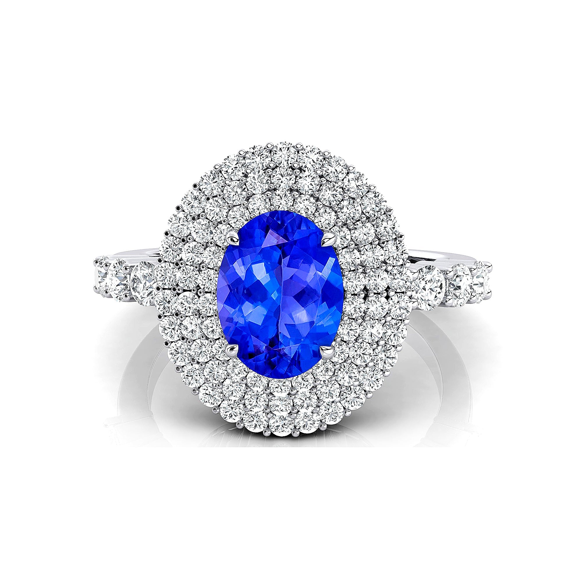 Triple Halo Diamond Oval Cut Tanzanite Cocktail Ring - GeumJewels