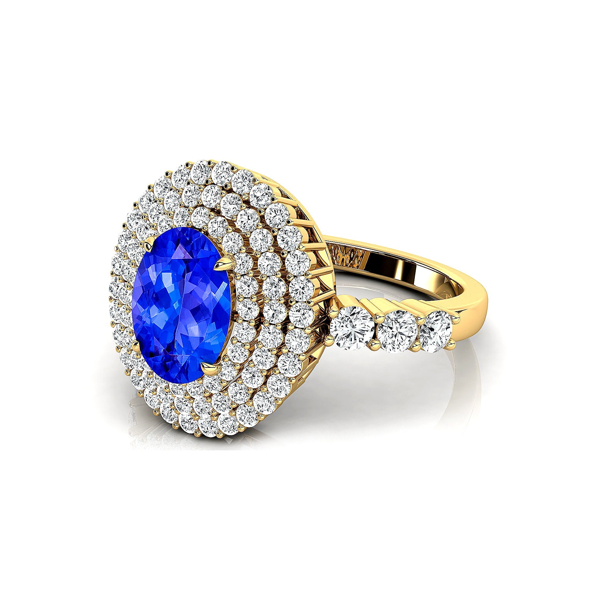 Triple Halo Diamond Oval Cut Tanzanite Cocktail Ring - GeumJewels