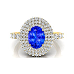 Triple Halo Diamond Oval Cut Tanzanite Cocktail Ring - GeumJewels