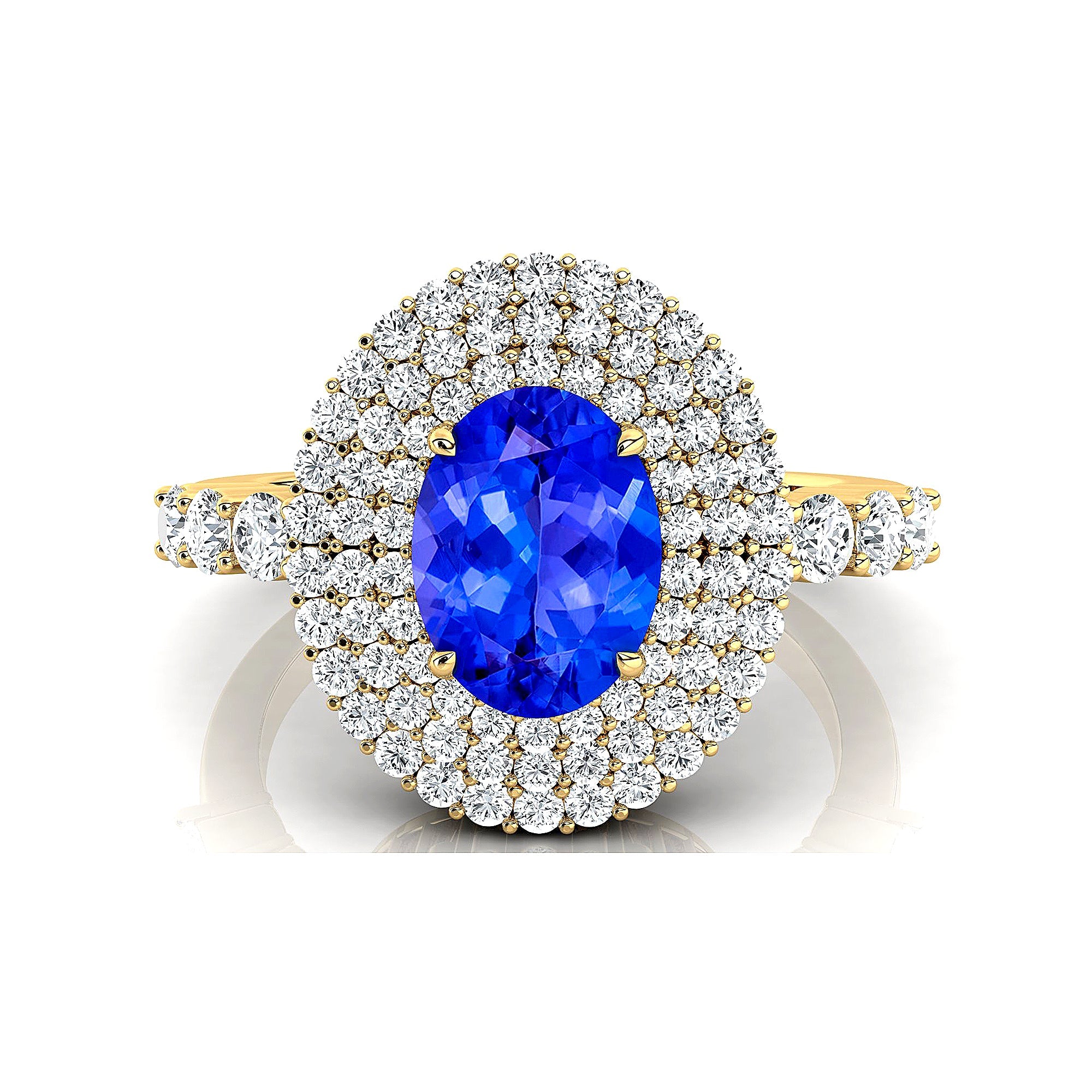Triple Halo Diamond Oval Cut Tanzanite Cocktail Ring - GeumJewels