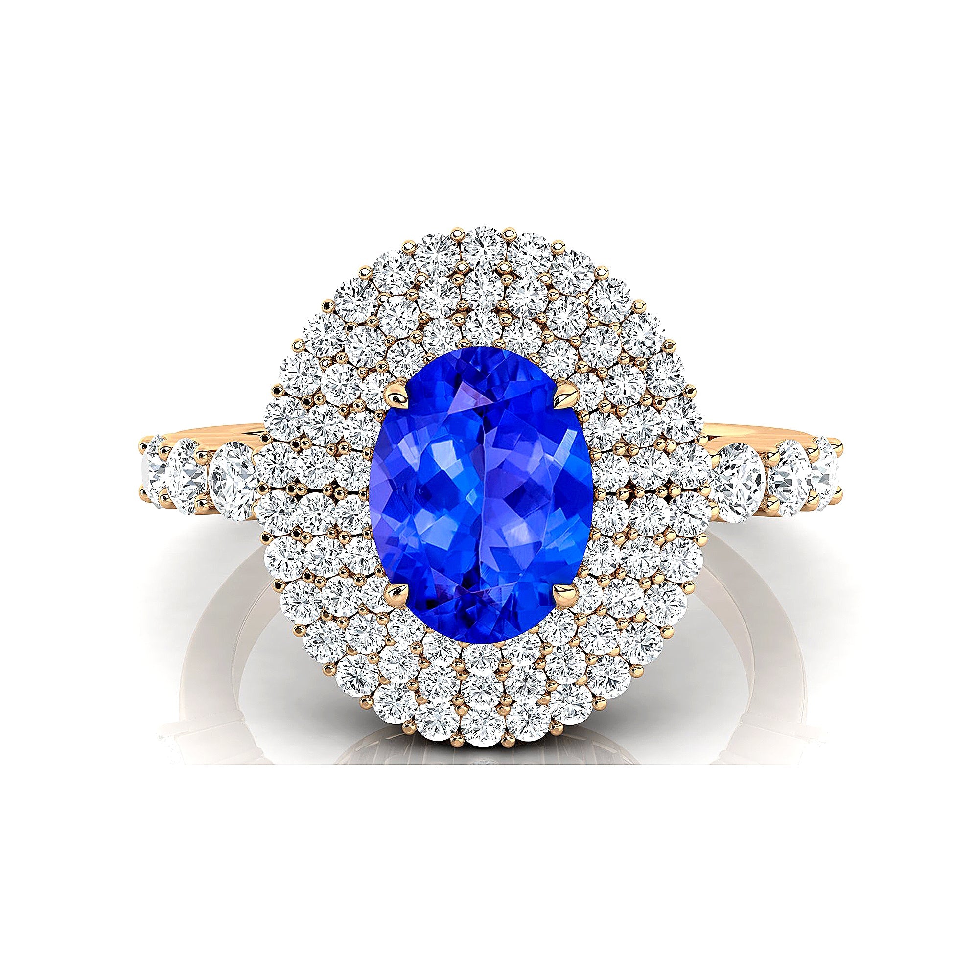 Triple Halo Diamond Oval Cut Tanzanite Cocktail Ring - GeumJewels