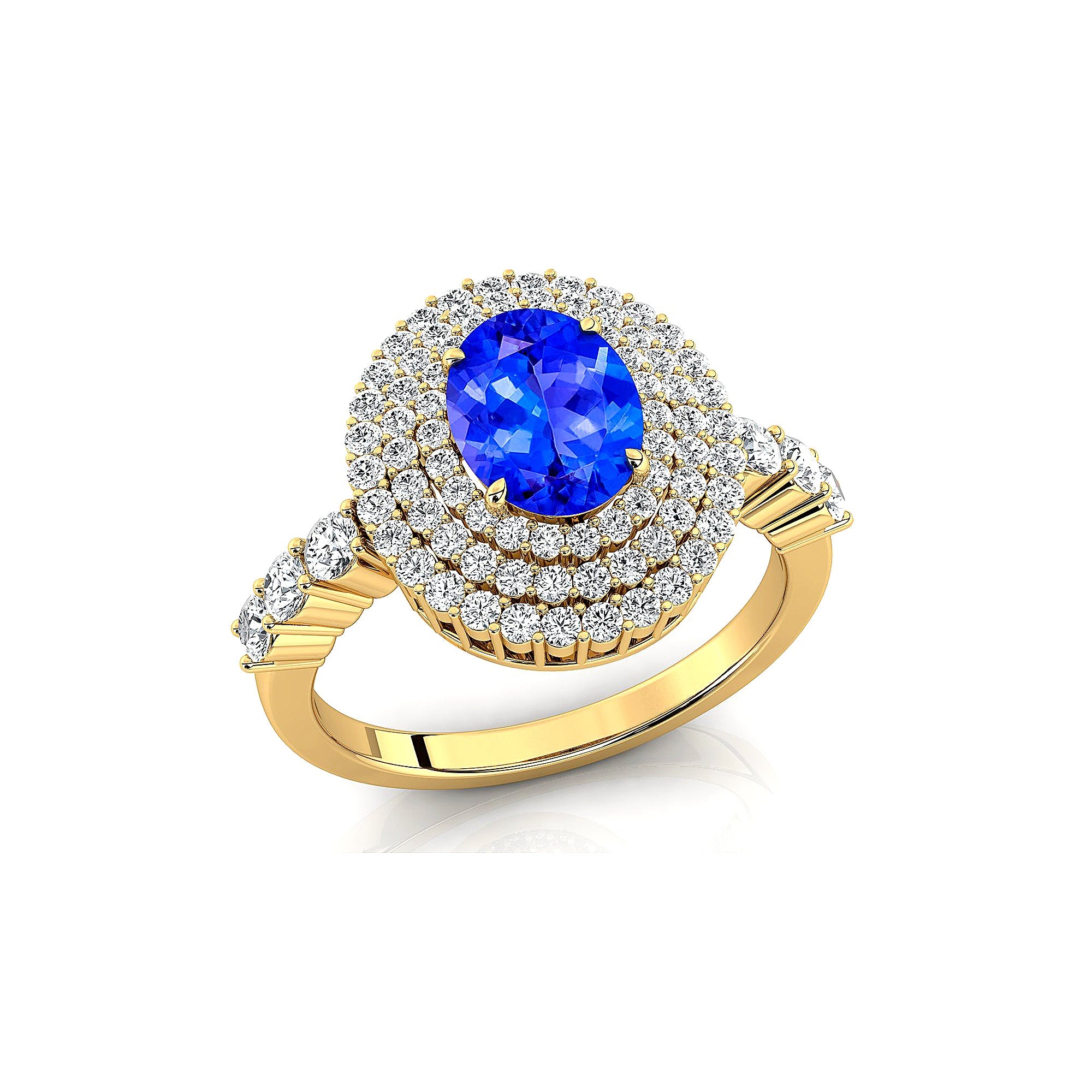 Triple Halo Diamond Oval Cut Tanzanite Cocktail Ring - GeumJewels