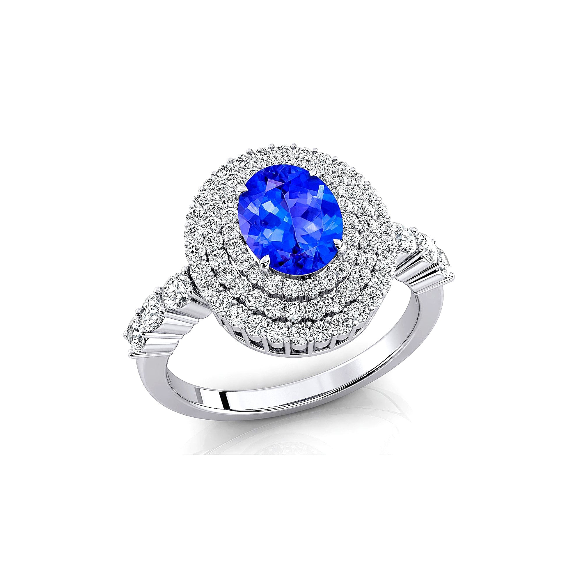 Triple Halo Diamond Oval Cut Tanzanite Cocktail Ring - GeumJewels
