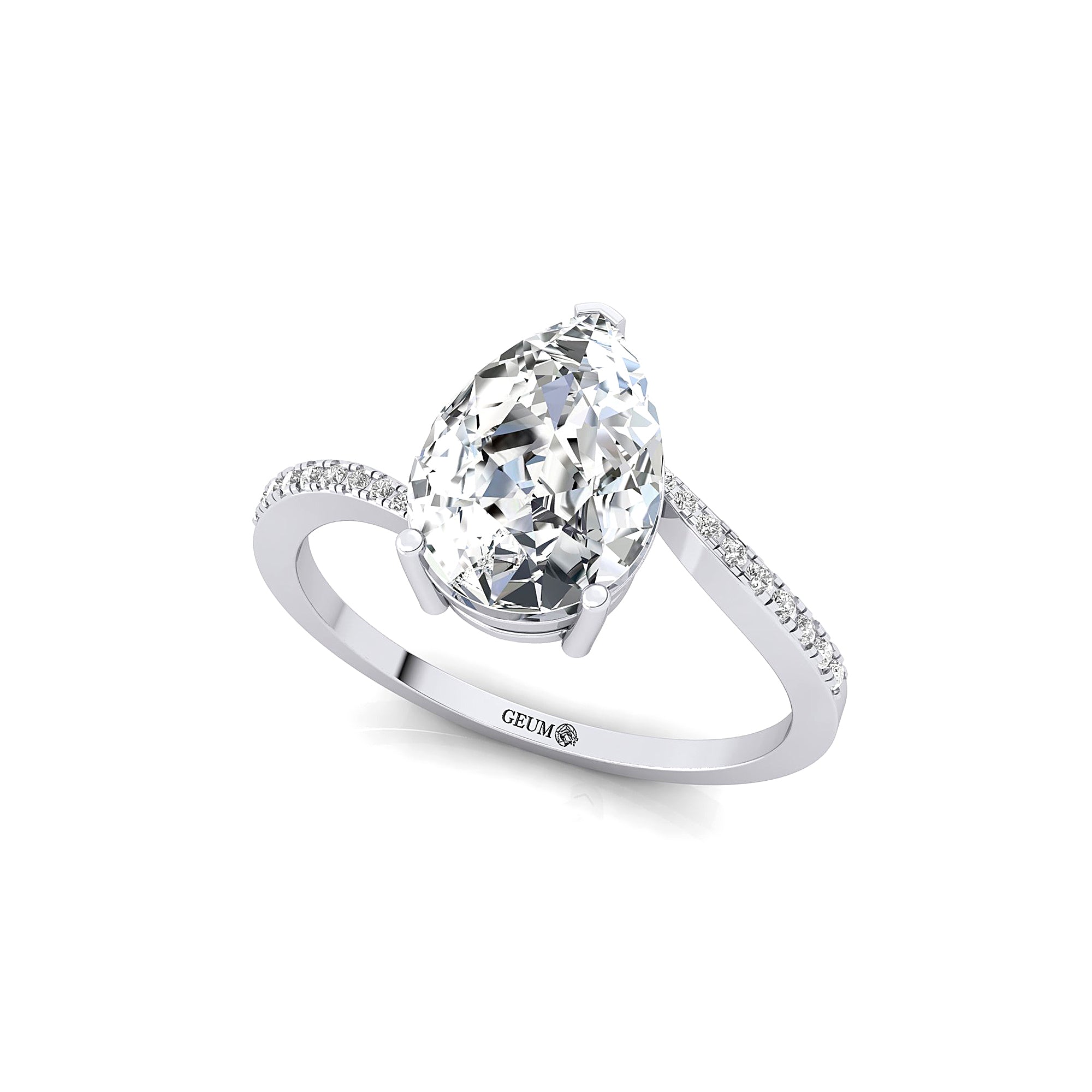 Twisted Up Down Band Pear Shaped Lab Diamond Ring with Accent Diamonds - GeumJewels