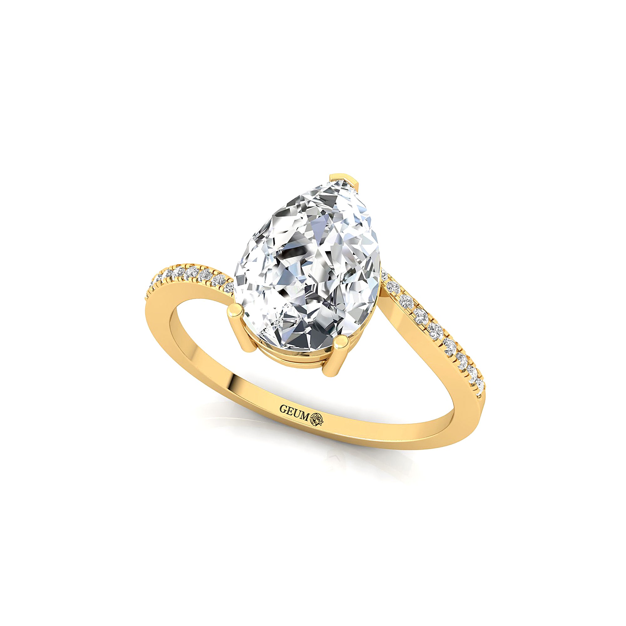 Twisted Up Down Band Pear Shaped Lab Diamond Ring with Accent Diamonds - GeumJewels