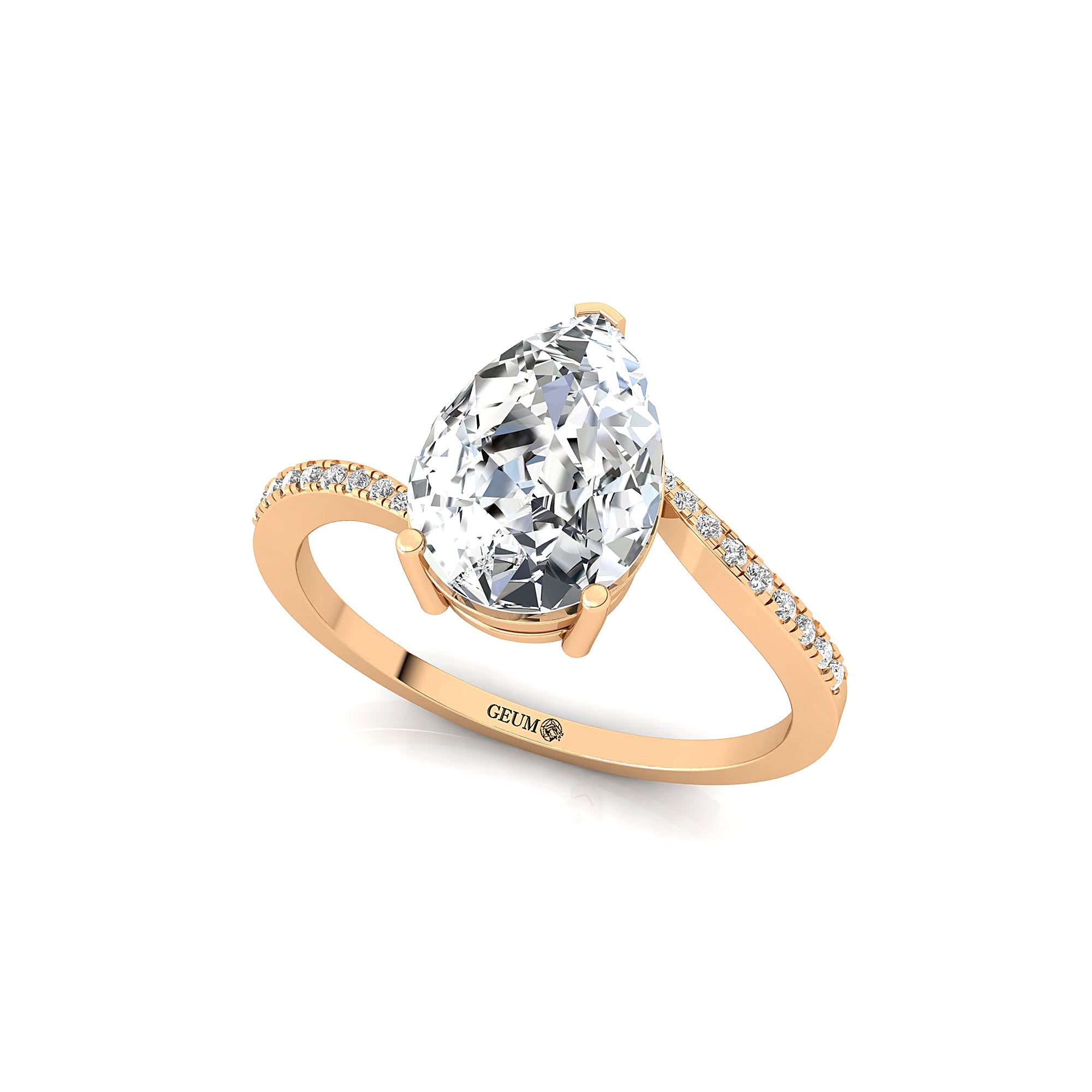 Twisted Up Down Band Pear Shaped Lab Diamond Ring with Accent Diamonds - GeumJewels