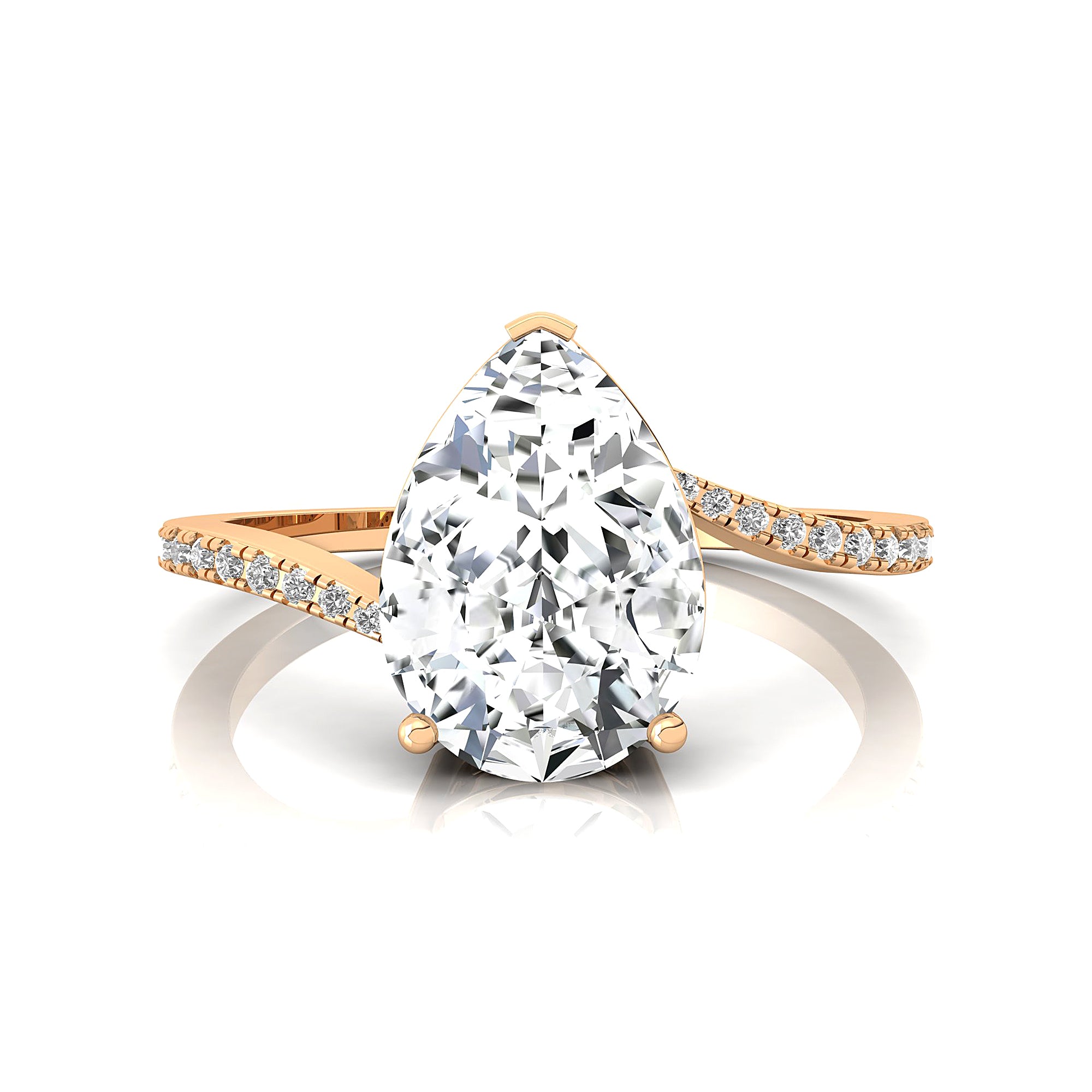 Twisted Up Down Band Pear Shaped Lab Diamond Ring with Accent Diamonds - GeumJewels