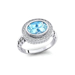 Vintage Style Elongated Oval Aquamarine Halo Diamond Twisted Ring - GeumJewels