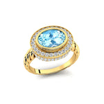 Vintage Style Elongated Oval Aquamarine Halo Diamond Twisted Ring - GeumJewels