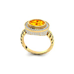 Vintage Style Elongated Oval Citrine Halo Diamond Twisted Ring - GeumJewels